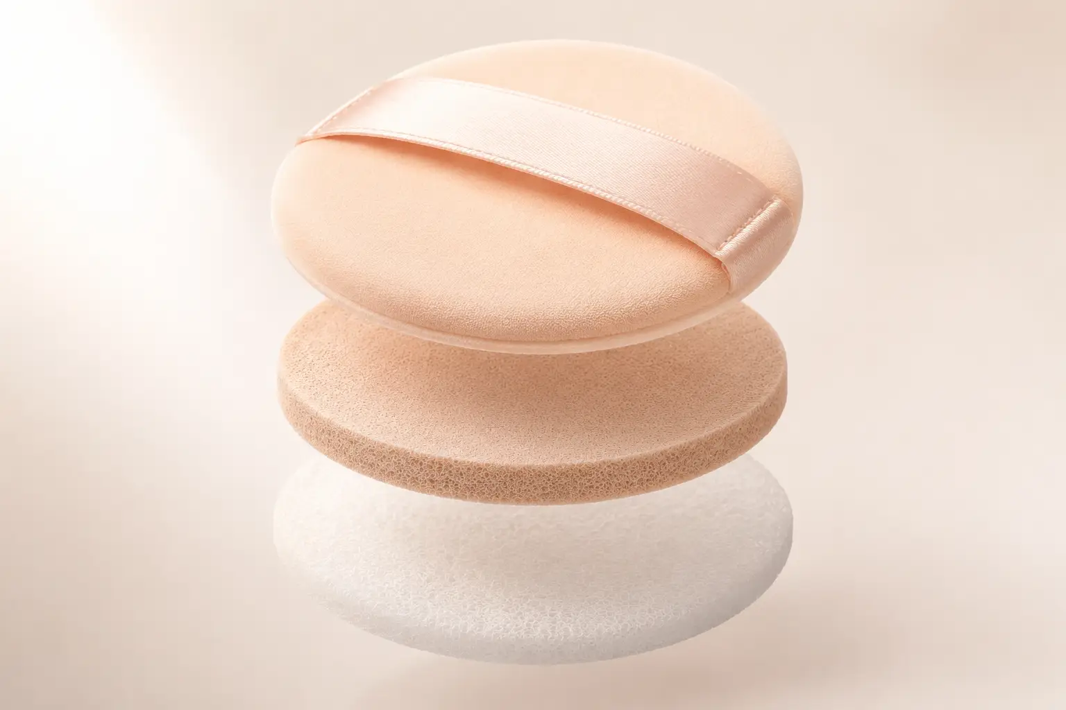Three-layer laminated custom beauty puff cross section macro view