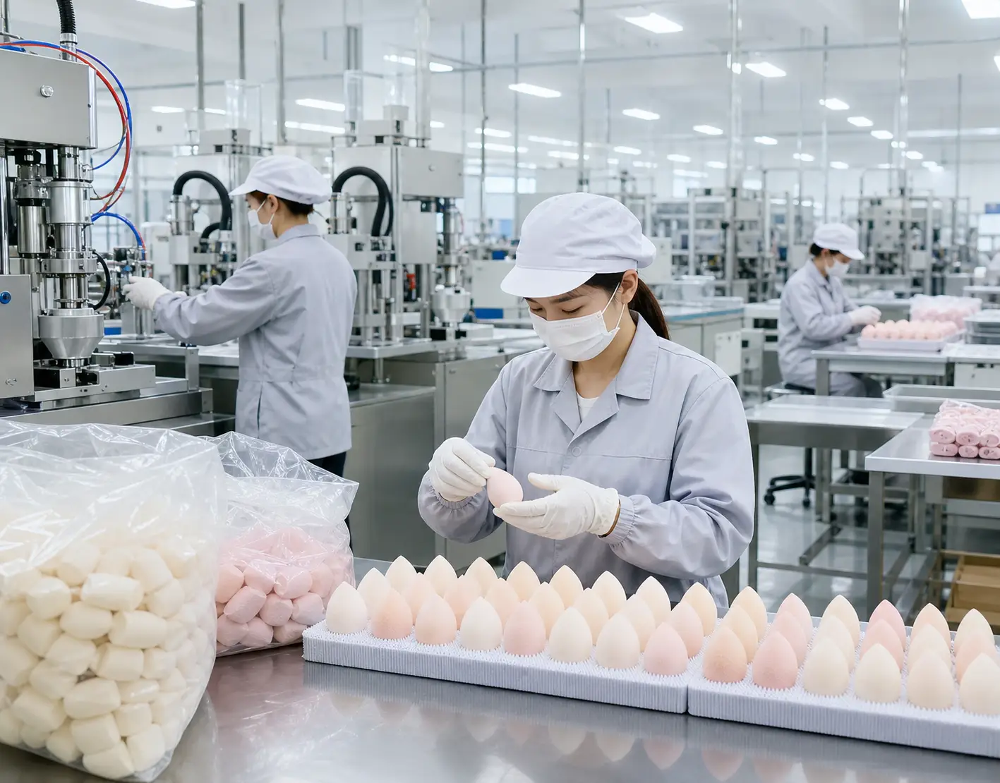 LanTing automated foam cutting and molding workshop for beauty sponges