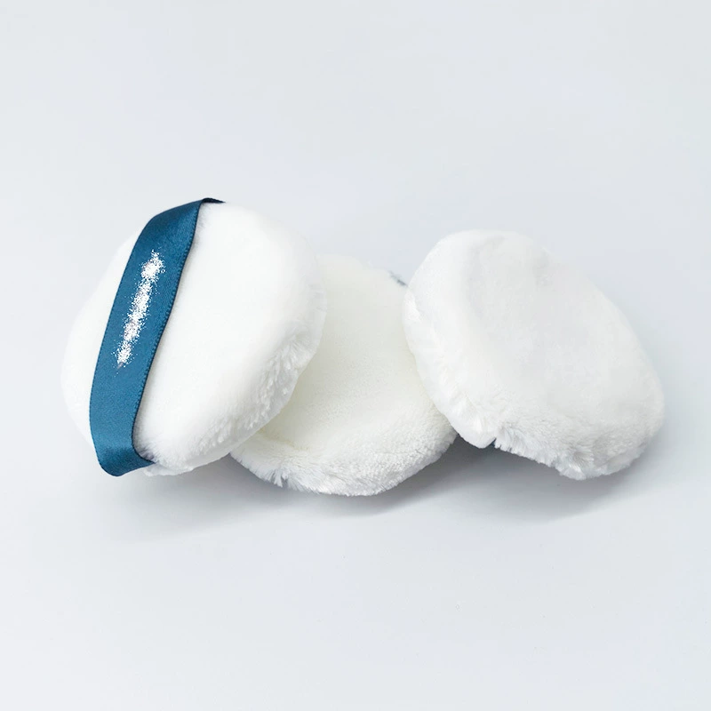 Wholesale Round Fluffy Plush Powder Puff with Satin Ribbon Handle – Ultra-Soft Velour Loose Setting Powder Puff for Face & Body (Custom OEM/ODM & Private Label)