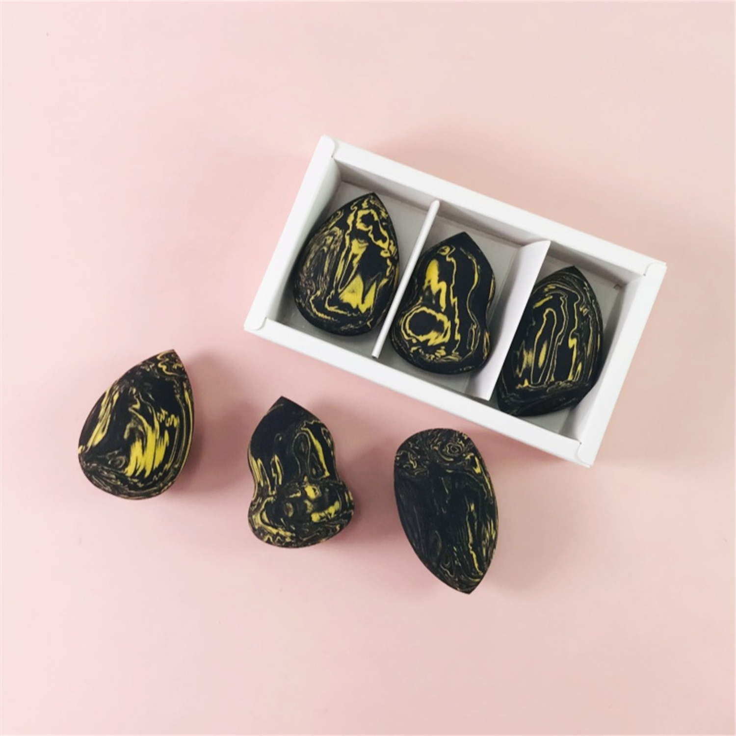 Black Gold Marble Makeup Sponge Set | 3-Shape Beauty Blender for Foundation, Concealer & Contour